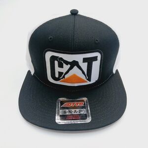 Black And White Otto Flat Bill CAT Patch Mesh Snapback Hat Cap